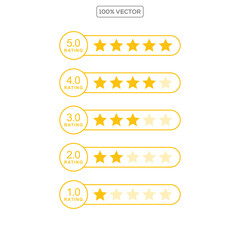 1- 5 star icon. symbol of customers rating for product or service. yellow five star sign with text for app, website, ui design element