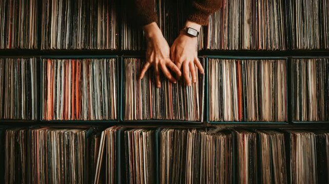 Extensive collection of vinyl records neatly arranged on shelves.