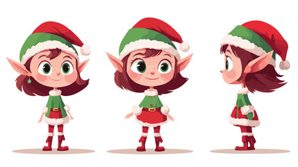 Cute Cartoon Elf Girl Christmas Character Flat Vector Illustration