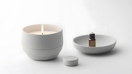 Serene Candle and Essential Oil Set in Minimalist Grey