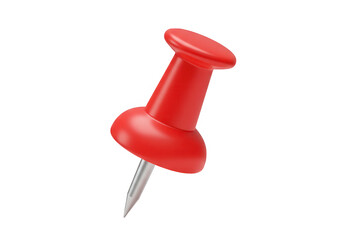 A single red pushpin with a silver needle is isolated on transparent background