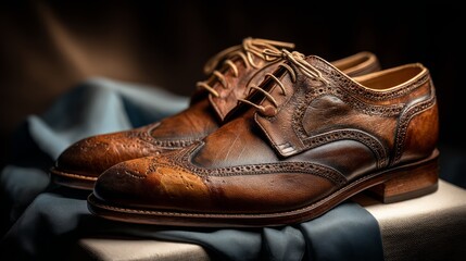 Elegant Brown Leather Dress Shoes with Intricate Detailing and Laces
