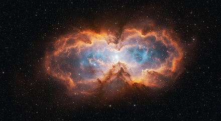 Blue Earth and sun illuminate the dark cosmic sky, revealing distant stars and nebulae in the vast universe