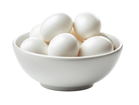 Closeup of Fresh White Eggs in a Simple White Bowl, PNG - Powered by Adobe