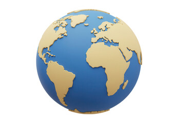 Fototapeta premium A detailed 3d render of a blue and gold earth globe isolated on transparent background