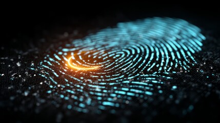 Digital Fingerprint with Bright Blue and Orange Details on Dark Background