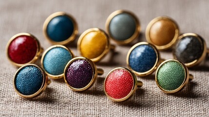Colorful Decorative Buttons on a Fabric Background for Craft Projects