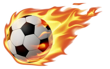 Soccer ball with fire isolated on transparent background