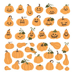 Pumpkin simple flat color icons vector set