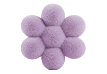 A cute purple fluffy flower made of soft spheres is isolated on transparent background