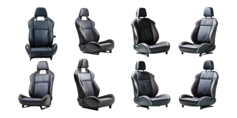 Variety of Black Car Seats for Automotive Design, PNG collection, set bundle, isolate on transparent or white background