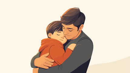Heartwarming Father Hugging Son Flat Vector Illustration