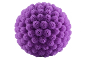A vibrant purple sphere with a fluffy texture is isolated on transparent background, showcasing a unique 3d render design
