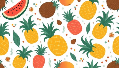 A seamless summer pattern featuring tropical fruits