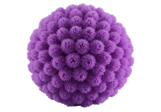 A vibrant purple sphere with a fluffy texture is isolated on transparent background, showcasing a unique 3d render design