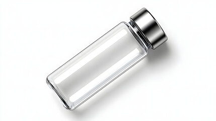 Clear glass bottle with metal cap realistic mockup recyclable product label isolated on white background minimal style empty clean modern eco friendly packaging