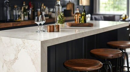 Modern kitchen island with bar stools
