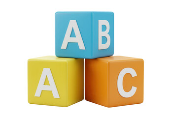 Three colorful blocks with the letters a, b, and c are stacked in a pyramid shape, isolated on transparent background