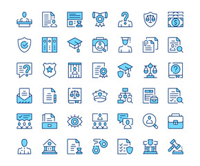 Legal system icons. Vector line icon set. Modern outline design. Blue concept
