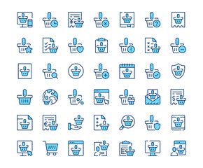 Shopping basket icons. Vector line icon set. Modern outline design. Blue concept