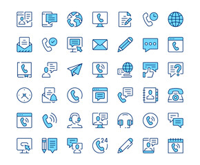 Contact icons. Vector line icon set. Modern outline design. Blue concept