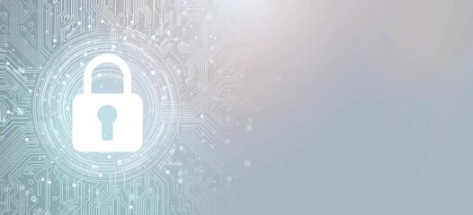 A white lock icon on the left side of an abstract digital background with light blue and gray colors, representing security in data protection or online private access Generative AI - Powered by Adobe