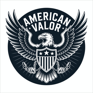 American valor eagle emblem with stars and stripes shield