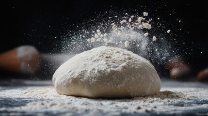 Fresh dough with flour explosion