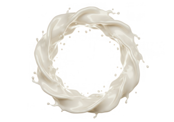 A circular swirl of creamy white milk splashes, isolated on transparent background