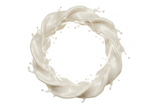 A circular swirl of creamy white milk splashes, isolated on transparent background