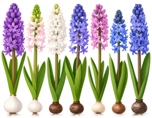 Botanical Diagram Style Set of Hyacinth Flower Parts, isolated on a transparent background