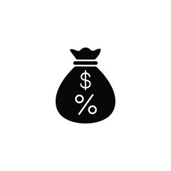 Black icon of a money bag with a percentage symbol, symbolizing interest rates or financial returns.