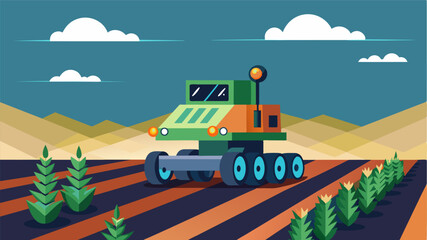 Fototapeta premium A tingedge robotic planter that can work tirelessly day and night covering vast areas of farmland in a fraction of the time it would take a human.. Vector illustration