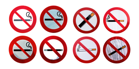 No Smoking Signs Collection for Public Spaces, PNG set collection, isolated on transparent background
