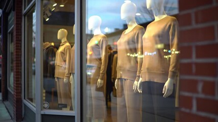 Mannequins display clothing in shop window - Powered by Adobe