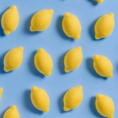 cute yellow lemons on a light blue background, 3d embossed wool felt artwork design, all over print
