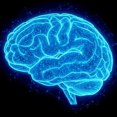 Fototapeta premium Neon brain with wireframe grid pattern