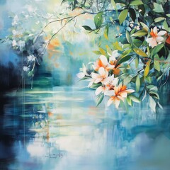 bright, expansive daylight emphasizing , fresh botanical ; clear illumination clarity and vibrant . upward viewpoint the water , enhancing sense openness immersive wonder. 