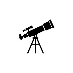 Illustration depicting a telescope instrument standing upright on a tripod structure view from the side