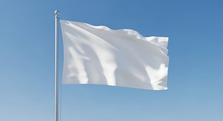 White flag fluttering against a clear blue sky, symbolizing surrender or neutrality