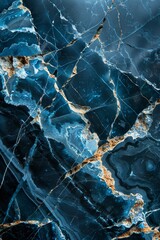 black marble pattern with bold blue veins, sleek surface, plain background, minimalist style, dramatic studio lighting, rich tones, rule of thirds with pattern on right, 