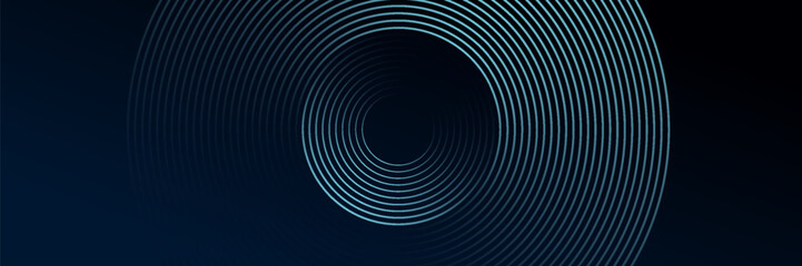 Obraz premium Blue abstract background with glowing circles. Swirl circular lines pattern. Geometric spiral. Twirl element. Modern graphic design. Futuristic technology concept.