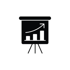 Fototapeta premium Black icon of a presentation board displaying an upward trending bar graph.