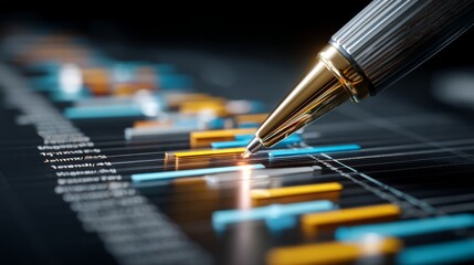 Data Analysis with Pen on Chart with Colorful Bars and Graph Elements