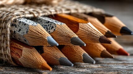 Beautifully Arranged Colored Pencils with Natural Wood and Textured Tips