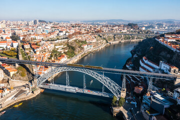 Cityscape of the city of Porto, including the Douro river and the Dom Luis I bridge (Ponte de Dom Luís I). Porto, Portugal. © Marcos