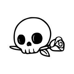 cute doodle skull with rose outline