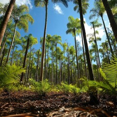 Forest-based carbon offsetting initiative planting trees, tracking sequestration rates, managing forest health, restoring land, and verifying credits to offset global emissions