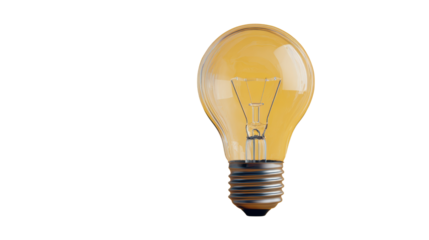 Light bulb with a warm glow, isolated on a white background, symbolizing ideas and creativity.