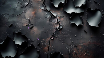 Abstract Dark Cracked Wall Texture with Peeling Fragments